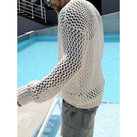 Mens Hollow Out Knitted Round Neck T-Shirt