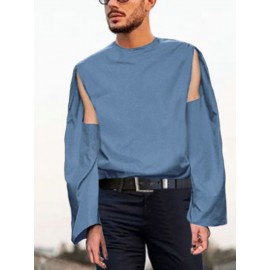 Mens Cutout Sleeves Round Neck Loose T-shirts