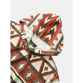 Mens All Over Colorful Geometric Print Corduroy Short Sleeve Hooded T-Shirts