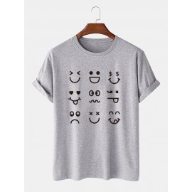 Mens Cartoon Expression Print Crew Neck Cotton Short Sleeve T-Shirts