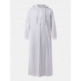 Men Cotton Middle Robe Solid Long Sleeve Hooded T-Shirt