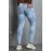 Sky Blue Men Stripes and Stars Print Ripped Skinny Jeans