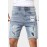 Sky Blue Skull Print Rolled Hem Ripped Men's Denim Shorts