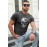 Gray Never Give Up Skull Print Slim Fit Men's Graphic T Shirt