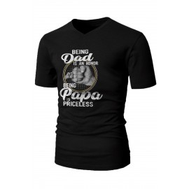 Black Dad Papa Letter Graphic Print Men's V Neck T Shirt