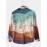 Mens Corduroy Art Printed Colorful Long Sleeve Front Buttons Shirts
