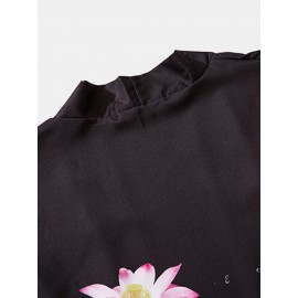 Mens Lotus Printed Open Front Loose 3/4 Sleeve Kimono