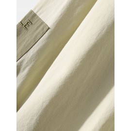 Mens Patchwork Letter Embroidered 100% Cotton Casual Long Sleeve Shirts